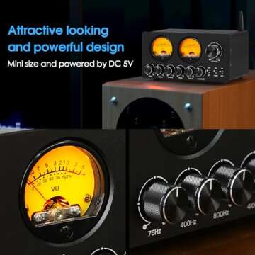 Douk Audio 5 Band Equalizer Bluetooth EQ Preamp for Home Stereo/Computer Speaker/Amplifier with VU Meter (EQ5 Tone Upgraded Version)