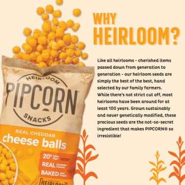 Pipcorn Heirloom Cheese Balls - Cheddar (3 Pack of 4.5oz Bags) - Organic Cheese, No Artificial Anyth...