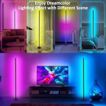 YSJ RGB LED Corner Floor Lamp, LED Floor Lamp,Corner LED Lamp,Corner Light,Color Changing Lamp with Remote and App Control,DIY Mode & Timing,Modern 55''Minimalist Lit Lamp for Bedroom Living Room