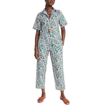 NUFIWI Vintage Graffiti 2 Pieces Pants Sets for Women Floral Fruit Print Short Sleeve Shirt Wide Leg...