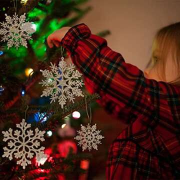 36pcs Christmas Champagne Gold Snowflake Ornaments Plastic Glitter Snow Flakes Ornaments for Winter ...