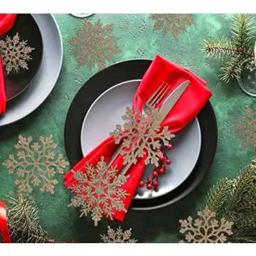 36pcs Christmas Champagne Gold Snowflake Ornaments Plastic Glitter Snow Flakes Ornaments for Winter Christmas Tree Decorations Size Varies Craft Snowflakes