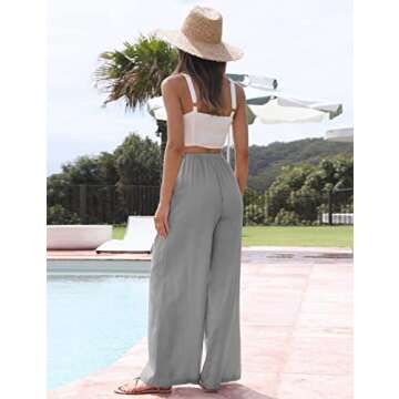 Tanming Wide Leg Linen Pants for Women Summer Flowy High Waisted Beach Palazzo Trousers (Grey-M)
