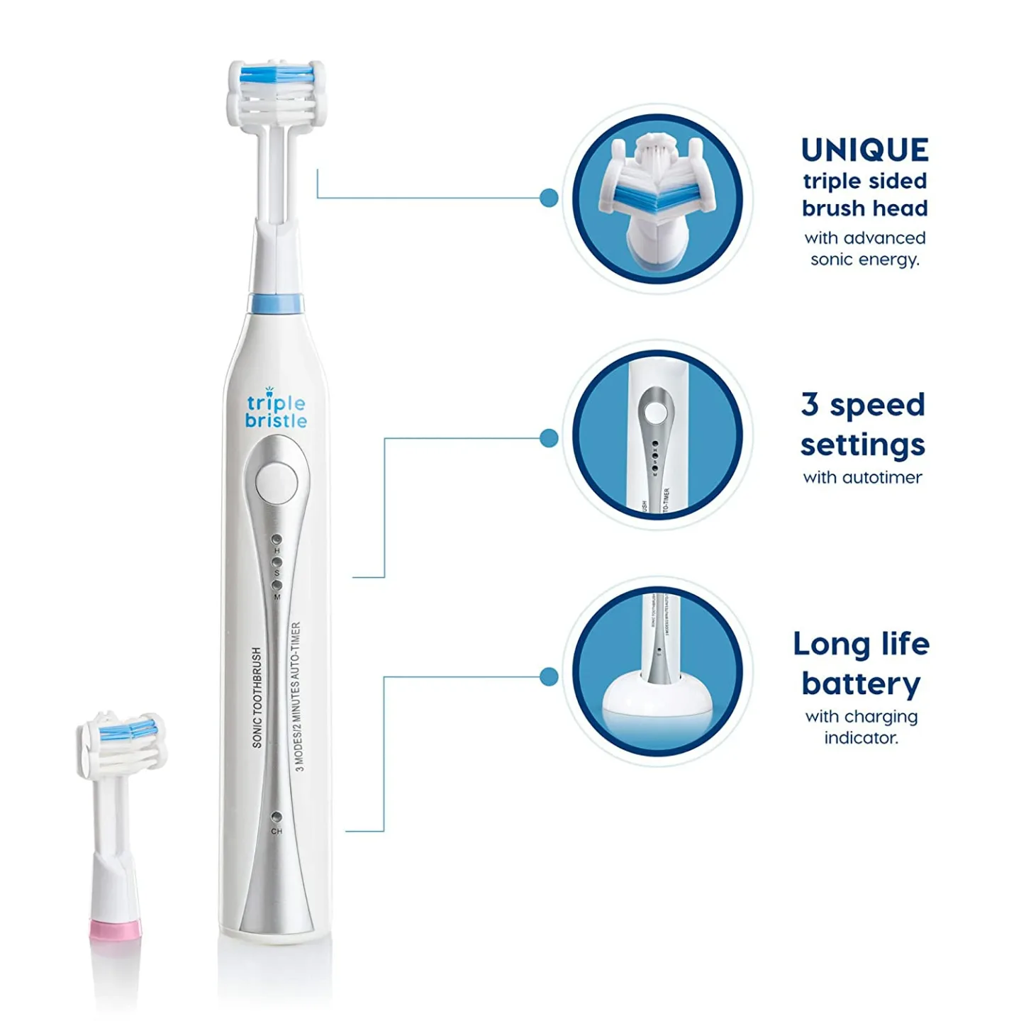 Triple Bristle Original Sonic Toothbrush for Optimal Clean