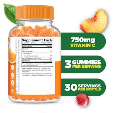 Lifeable Vitamin C Gummies for Adults | 750mg | Great Tasting Orange Flavor VIT C | Vegan Non GMO Vi...