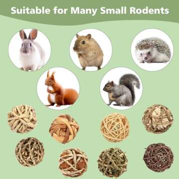 VESPRO Bunny Chew Grass Balls, Rolling Chew Toys for Small Animals, Natural Chew Grass Toys and Bunny Treats for Rabbits, Guinea Pigs, Chinchillas, Hamsters, Mice Teeth Grinding (8 Pcs)