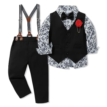 Toddler Boys Dress Set with Bowtie & Vest, Black 5-6T