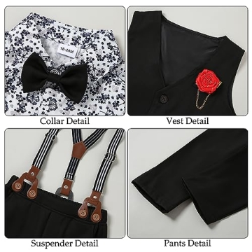 Toddler Boys Dress Set with Bowtie & Vest, Black 5-6T