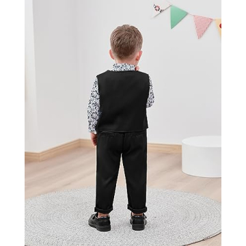 Toddler Boys Dress Set with Bowtie & Vest, Black 5-6T