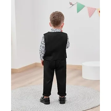 Toddler Boys Dress Set with Bowtie & Vest, Black 5-6T