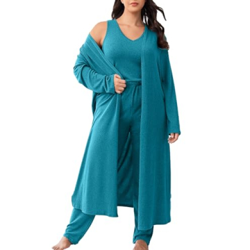 Vaimti Plus Size 3 Piece Casual Cardigan Vest Pants Set for Women