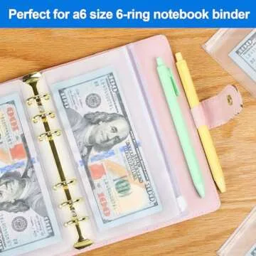 KTRIO 16PCS A6 Binder Pockets 6 Holes Cash Envelopes for Budgeting, Clear Zipper Pouch Folders A6 Planner Inserts, Waterproof PVC Loose Leaf Filing Bags Plastic Money Coupon Sticky Notes Organizer