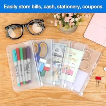 KTRIO 16PCS A6 Binder Pockets 6 Holes Cash Envelopes for Budgeting, Clear Zipper Pouch Folders A6 Planner Inserts, Waterproof PVC Loose Leaf Filing Bags Plastic Money Coupon Sticky Notes Organizer