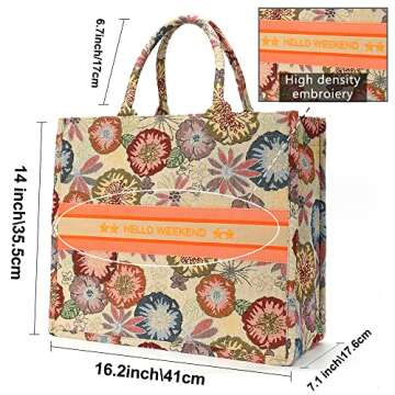 Large Tote Bag for Women - Stylish Embroidery Handbags for Weekend Getaways