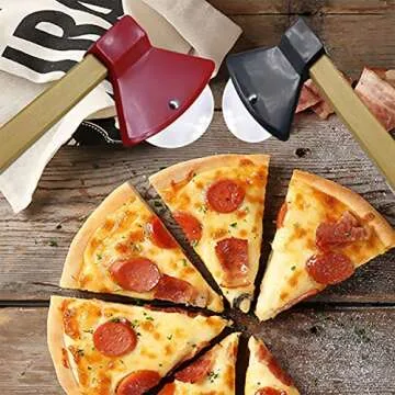 Dadamong 2Pcs Pizza Cutter Wheel - Axe Shaped Stainless Steel Knife & Bamboo Handles
