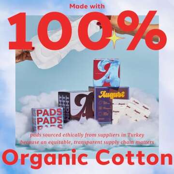 August Menstrual Day & Night Organic Topsheet Pads, 16-Pack Day, 16-Pack Night Organic Cotton Pads, ...