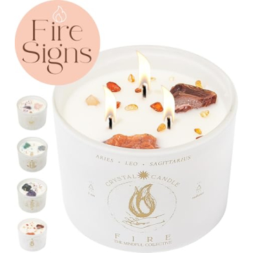 Aries, Leo, Sagittarius Gifts for Women - 12oz Crystals and Healing Stones, Healing Crystal Candles ...