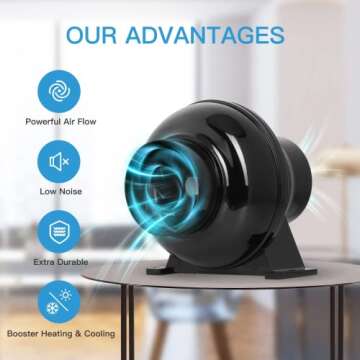 iPower 4 Inch 195 CFM Inline Ventilation Fan Quiet Vent Blower with 8 Feet Non-Insulated Flex Alumin...