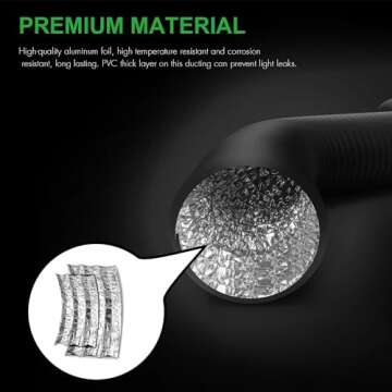 iPower 4 Inch 195 CFM Inline Ventilation Fan Quiet Vent Blower with 8 Feet Non-Insulated Flex Aluminum Ducting for Grow Tent Air Circulation, 2 Clamps Included