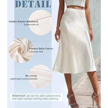 Women's Satin High Waist Hidden Elasticized Waistband Flared Casual A Line Midi Skirt (Caramel, Small)