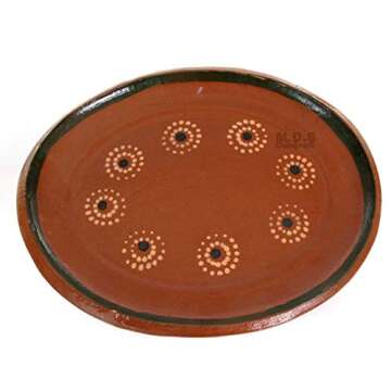 EMATIK Plato De Barro Ovalado 10” Mexican Floral Traditional Handmade Hand-painted Clay Plates Mad...