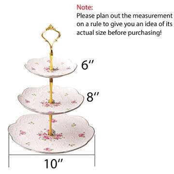 Jusalpha® Elegant Embossed 3-tier Ceramic Cake Stand- Cupcake Stand- Tea Party Pastry Serving Platt...