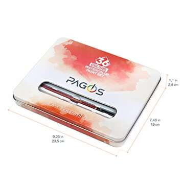 PAGOS Watercolor Paint Set – Art Kit of 36 Vivid Colors w 10 Sheets Water Color Paper – Refillable Brush Sponge Drawing Pencil, Brush, Gift Set for Adults Kids Beginners Artists Students (Basic Set)