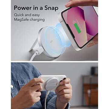 ESR for Magsafe Charger, Wireless Charger Kickstand, Charging Pad for iPhone 16/15/14/13/12 Series and AirPods 4/3/Pro/Pro 2, Galaxy S25 Strong Magnetic Charger Pad with 5 ft Removable Cable, White