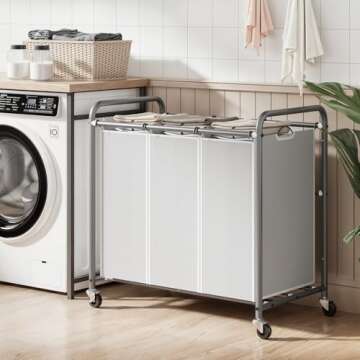 ROMOON Laundry Sorter, Laundry Basket Hamper 3 Section with Heavy Duty Rolling Lockable Wheels and R...