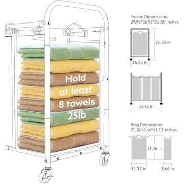 ROMOON Laundry Sorter, Laundry Basket Hamper 3 Section with Heavy Duty Rolling Lockable Wheels and Removable Bags, Laundry Organizer Cart for Dirty Clothes Storage, Grey