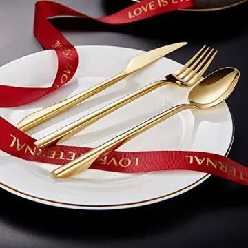 KEAWELL 20-Piece Luxury Mirror Polished Cutlery Set - Gold Stainless Steel Tableware