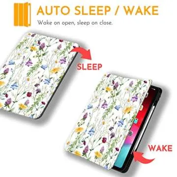 Hi Space for iPad Pro 11 inch Case 2022 2021 2020 2018 4th 3rd 2nd 1st Generation with Pencil Holder, Flower Floral Trifold Stand Protective Shockproof Cover Auto Sleep Wake