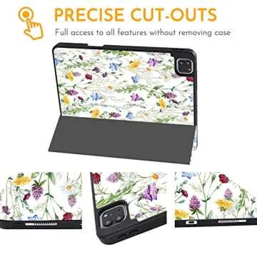 Hi Space for iPad Pro 11 inch Case 2022 2021 2020 2018 4th 3rd 2nd 1st Generation with Pencil Holder, Flower Floral Trifold Stand Protective Shockproof Cover Auto Sleep Wake