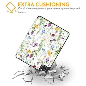 Hi Space for iPad Pro 11 inch Case 2022 2021 2020 2018 4th 3rd 2nd 1st Generation with Pencil Holder, Flower Floral Trifold Stand Protective Shockproof Cover Auto Sleep Wake