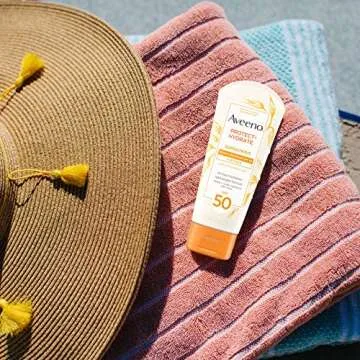 Aveeno Protect + Hydrate FaceMoisturizing Sunscreen Lotion with Broad Spectrum SPF 50 Antioxidant Oat OilFree Lightweight Sweat WaterResistant Sun Protection TravelSize, Basic, 3 Ounce