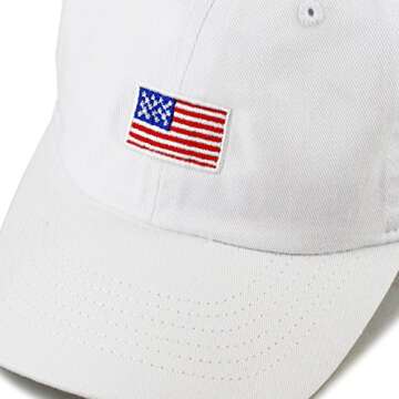 The Hat Depot Kids American Flag Washed Low Profile Cotton and Denim Plain Baseball Cap Hat (6-9yrs, White)