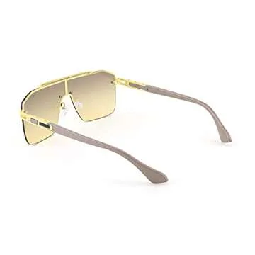 Karsaer Vision Oversized Stylish One Piece Frameless Sunglasses Flat Top Chic Big Gold For Men Women Trendy Crafted Glasses
