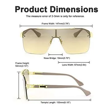 Karsaer Vision Oversized Stylish One Piece Frameless Sunglasses Flat Top Chic Big Gold For Men Women Trendy Crafted Glasses