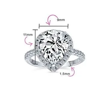 Big 7CT AAA CZ Halo Pear Shaped Statement Solitaire Teardrop Statement Engagement Ring For Women .925 Sterling Silver Cubic Zirconia Pave Thin Band