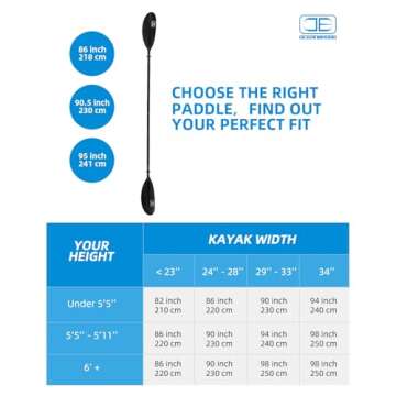 OCEANBROAD Kayak Paddle 90.5in/230cm Alloy Shaft Kayaking Boating Canoeing Oar with Paddle Leash 1 P...