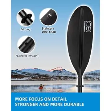 OCEANBROAD Kayak Paddle 90.5in/230cm Alloy Shaft Kayaking Boating Canoeing Oar with Paddle Leash 1 Paddle, Black