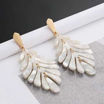 Acrylic Leaf Earrings – Long Statement Leaf Charm Necklace Tortoise Resin Palm Leaf Earrings Fashion Necklaces Earrings for Women(white+earrings)