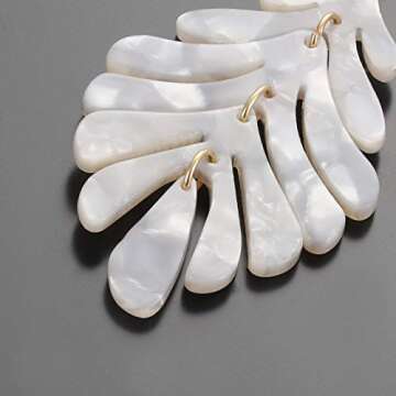 Acrylic Leaf Earrings – Long Statement Leaf Charm Necklace Tortoise Resin Palm Leaf Earrings Fashion Necklaces Earrings for Women(white+earrings)