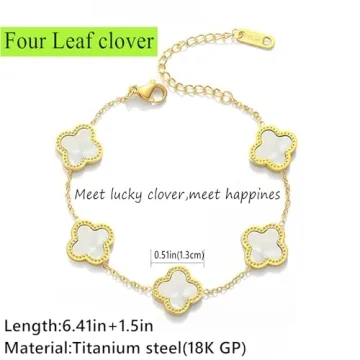 SILANER Gold Four Leaf Clover Bracelet for Women