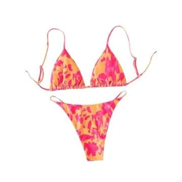 GORGLITTER Women's Triangle G String Bikini Set - Color Block Tie Dye Summer Swimsuit