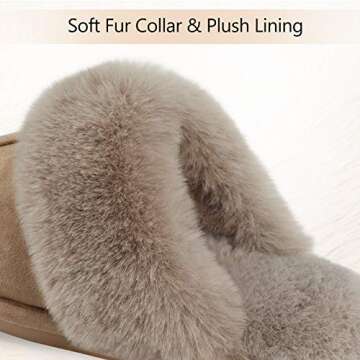 Cozyfurry Womens Slipper Fuzzy Fluffy House Slippers Faux Fur Cozy Warm Soft Indoor Shoes Memory Foam Anti-skid Rubber Sole Taupe 7-8