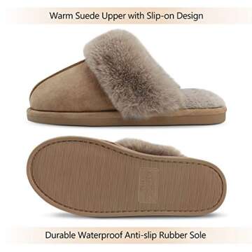 Cozyfurry Womens Slipper Fuzzy Fluffy House Slippers Faux Fur Cozy Warm Soft Indoor Shoes Memory Foam Anti-skid Rubber Sole Taupe 7-8