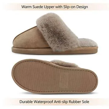Cozyfurry Womens Slipper Fuzzy Fluffy House Slippers Faux Fur Cozy Warm Soft Indoor Shoes Memory Foam Anti-skid Rubber Sole Taupe 7-8