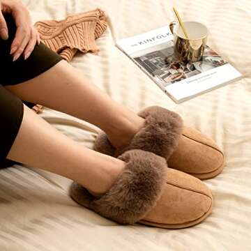 Cozyfurry Womens Slipper Fuzzy Fluffy House Slippers Faux Fur Cozy Warm Soft Indoor Shoes Memory Foam Anti-skid Rubber Sole Taupe 7-8