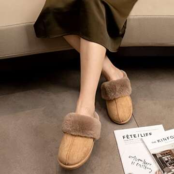 Cozyfurry Womens Slipper Fuzzy Fluffy House Slippers Faux Fur Cozy Warm Soft Indoor Shoes Memory Foam Anti-skid Rubber Sole Taupe 7-8